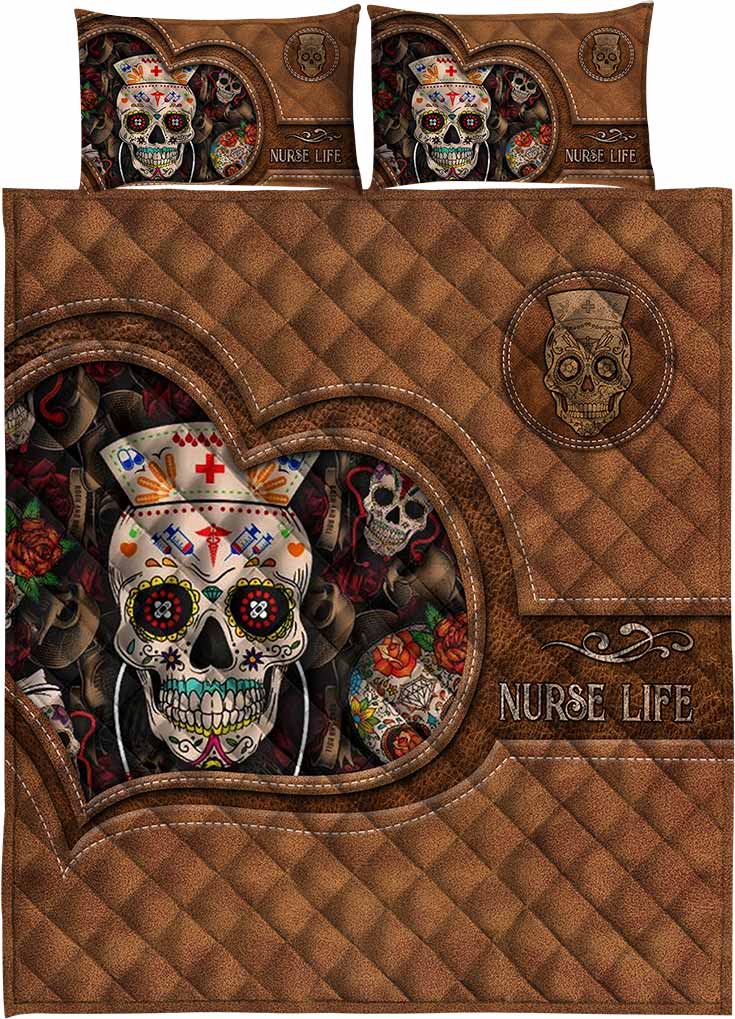 Nurse Life - Nurse Leather Pattern Print Quilt Bed Set