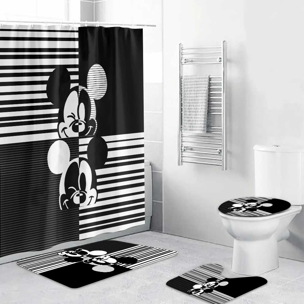 Magic Black And White - Mouse Bathroom Curtain & Mats Set