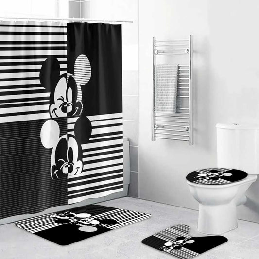 Magic Black And White - Mouse Bathroom Curtain & Mats Set