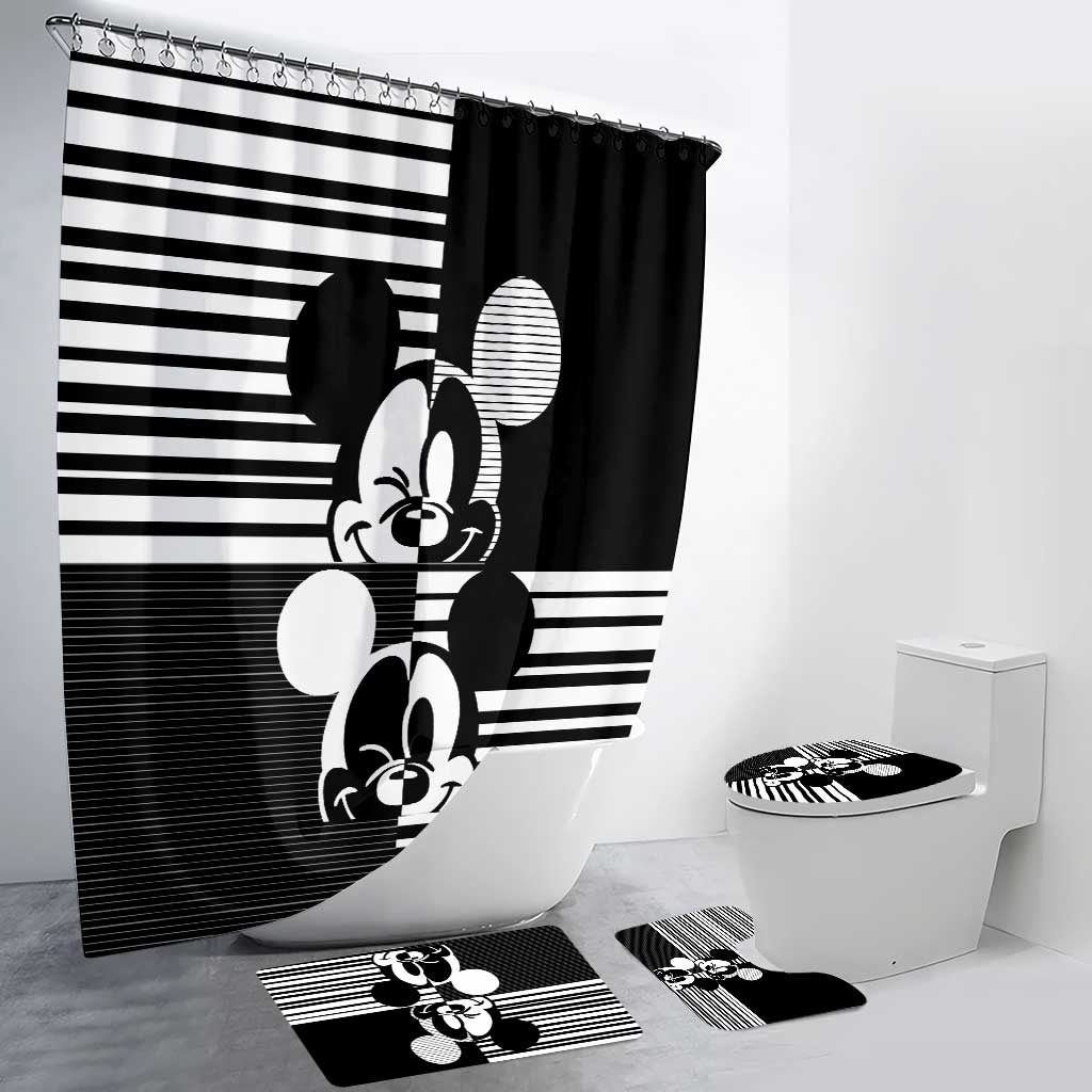Magic Black And White - Mouse Bathroom Curtain & Mats Set