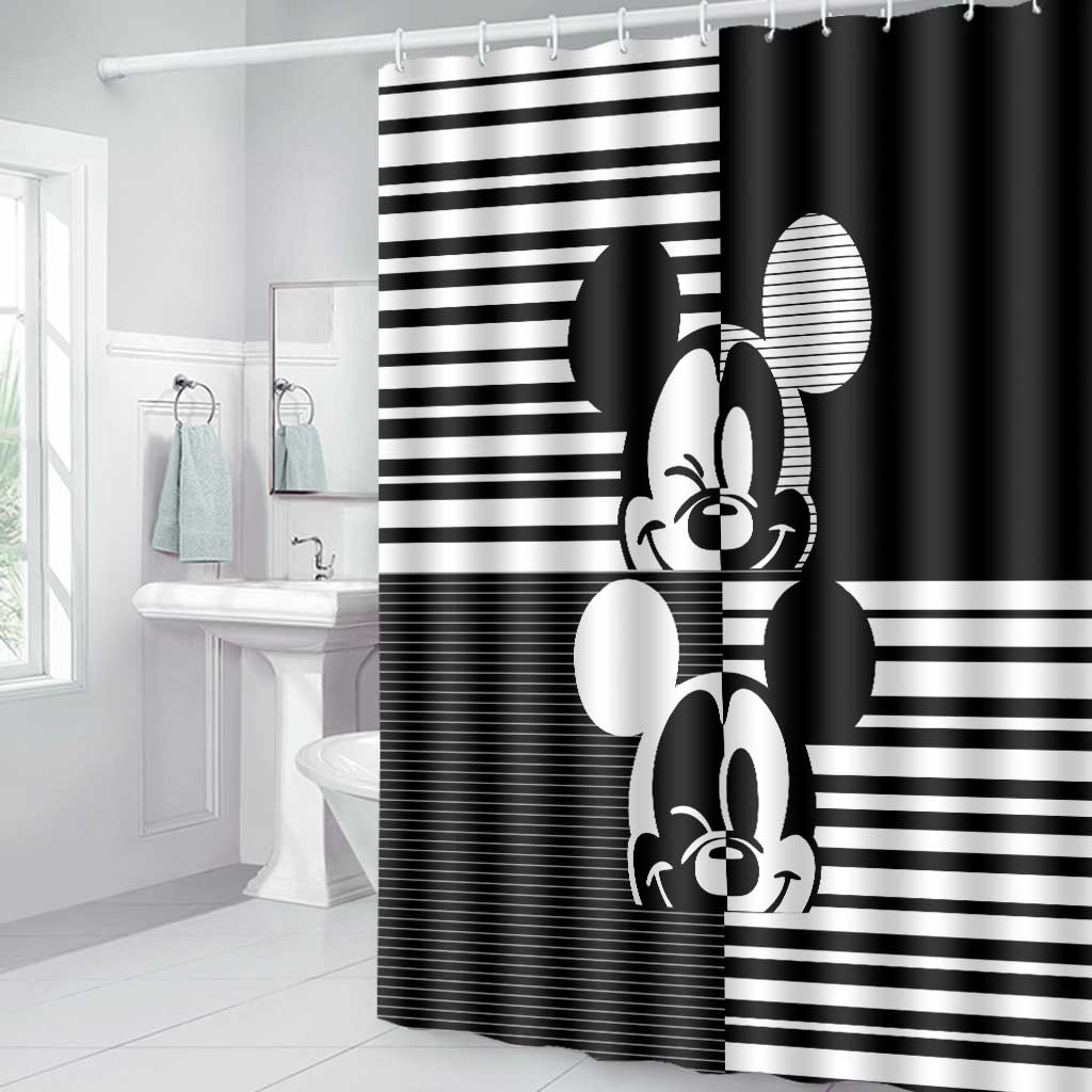Magic Black And White - Mouse Bathroom Curtain & Mats Set