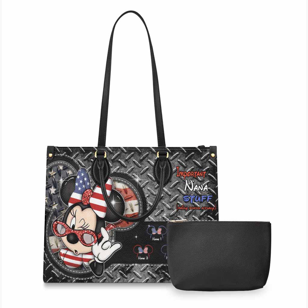 Important Nana Stuff - Personalized Independence Day Leather Handbag