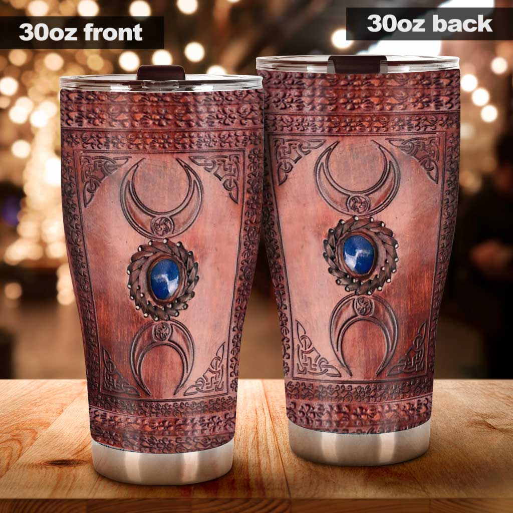 Triple Moon Third Eye Witch Leather Pattern Print Tumbler