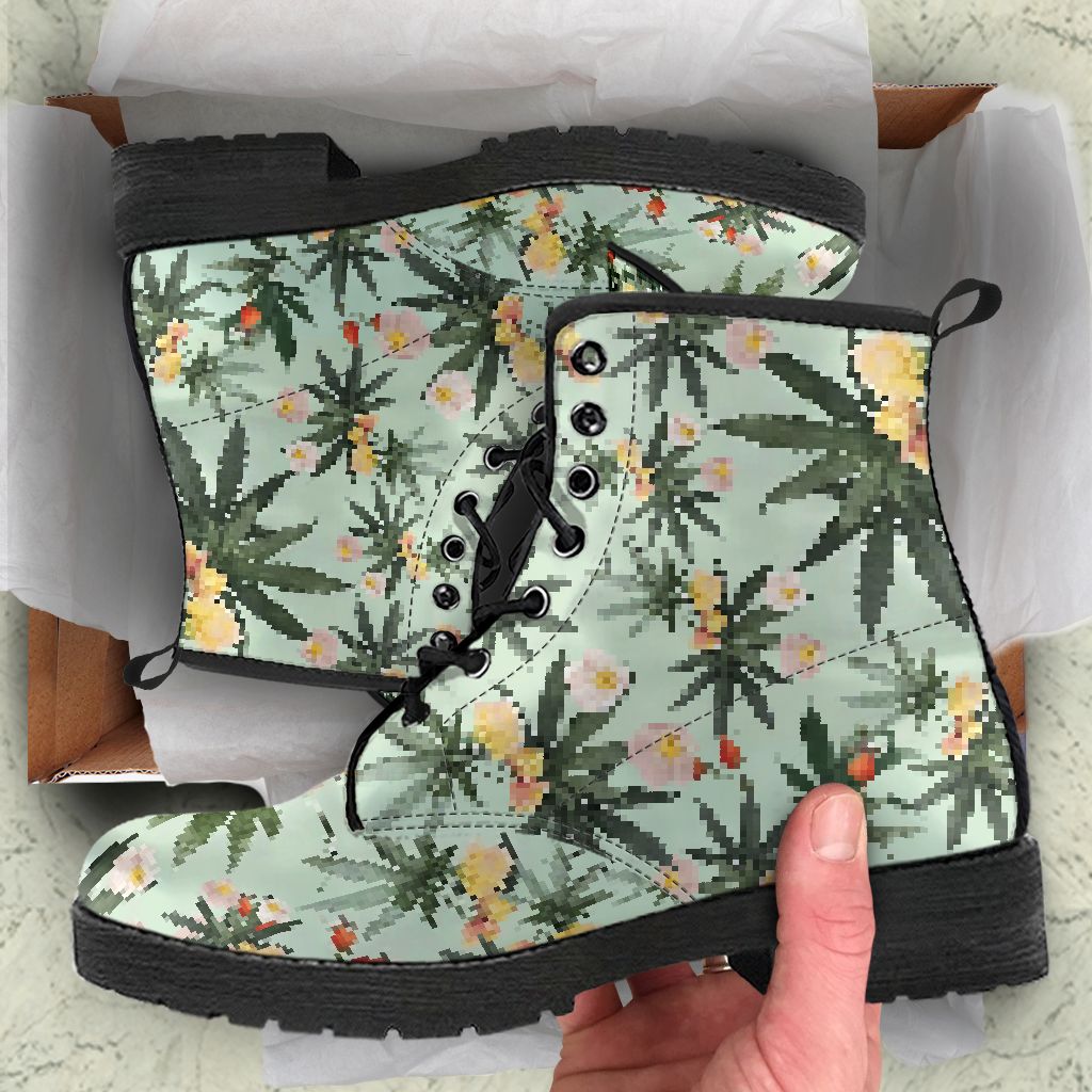 Floral Leaves - Weed Leather Boots 0622