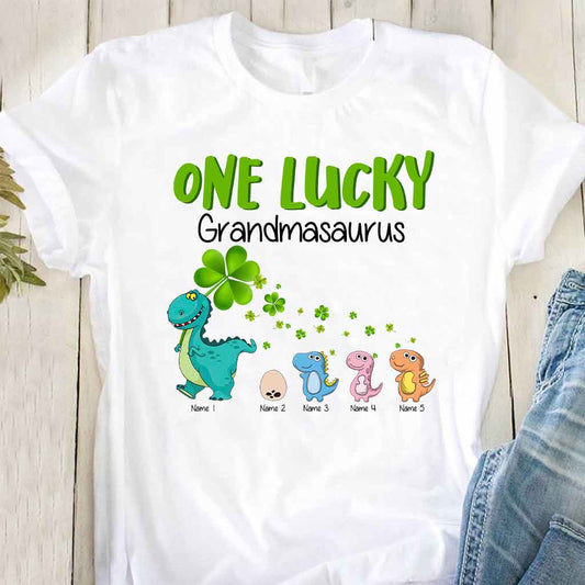 One Lucky Grandmasaurus Irish Grandma - Personalized Patrick's Day T-shirt and Hoodie