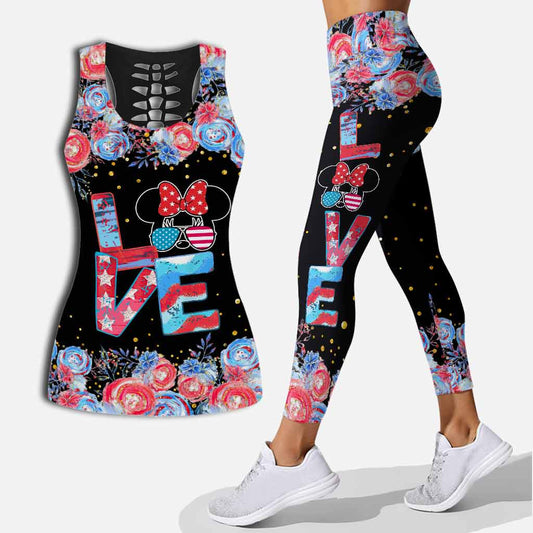 Happy 4th Of July - Independence Day Mouse Hollow Tank Top and Leggings
