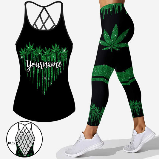 Stoned Heart - Personalized Weed Cross Tank Top and Leggings
