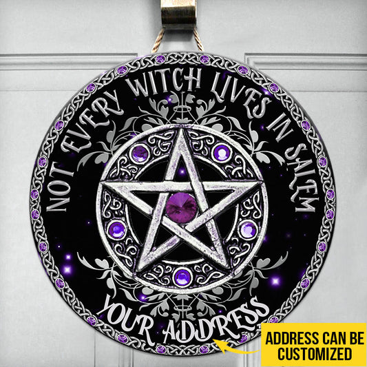 Not Every Witch Lives In Salem Purple Pentagram Personalized Round Wood Sign