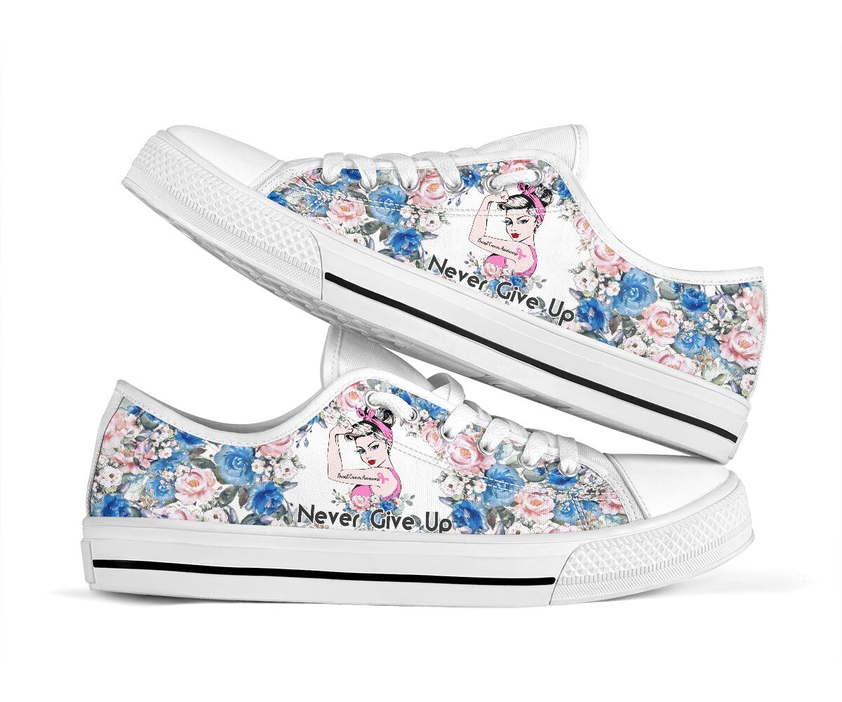 Never Give Up Breast Cancer Awareness Low Top Shoes 0622