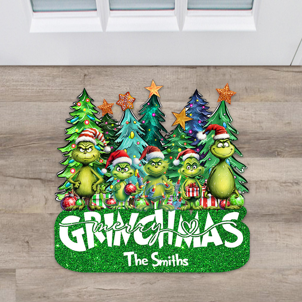 Merry Grinchmas - Personalized Stole Christmas Shaped Doormat