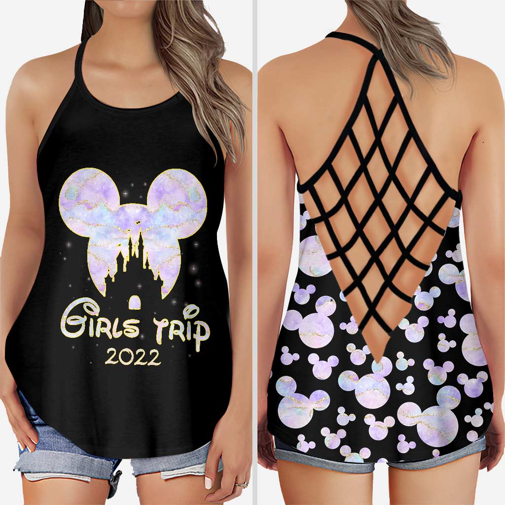 Girls Trip Pink Purple Mouse Ears - Cross Tank Top
