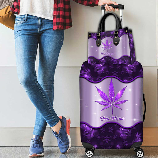 Get High Purple - Personalized Weed Leather Handbag & Luggage Cover