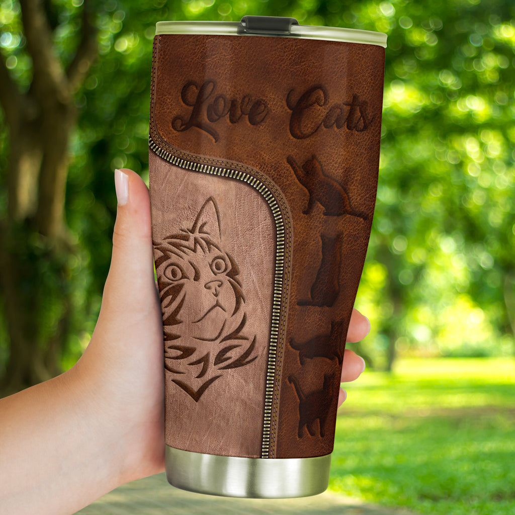 Love Cats Leather Pattern Print Cat Tumbler 0622