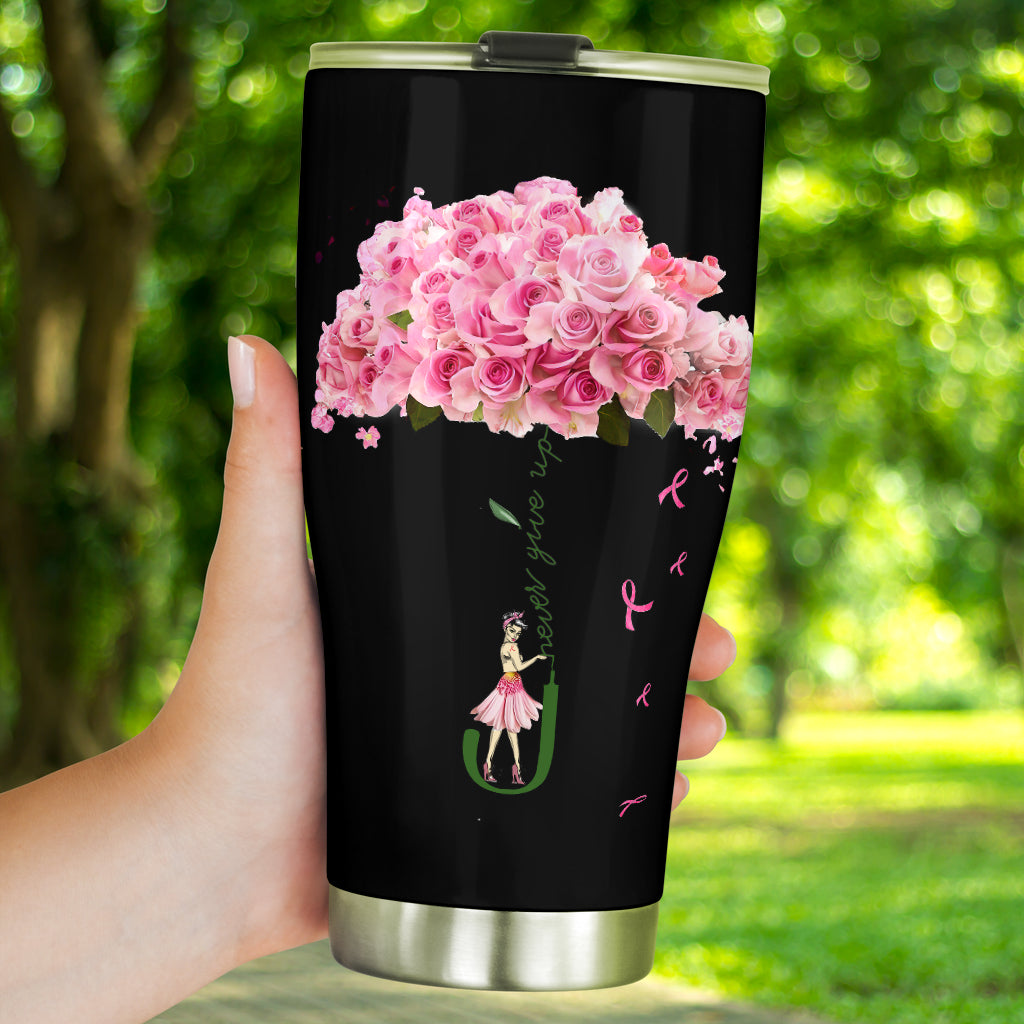 Never Give Up Breast Cancer Awareness Tumbler 0622