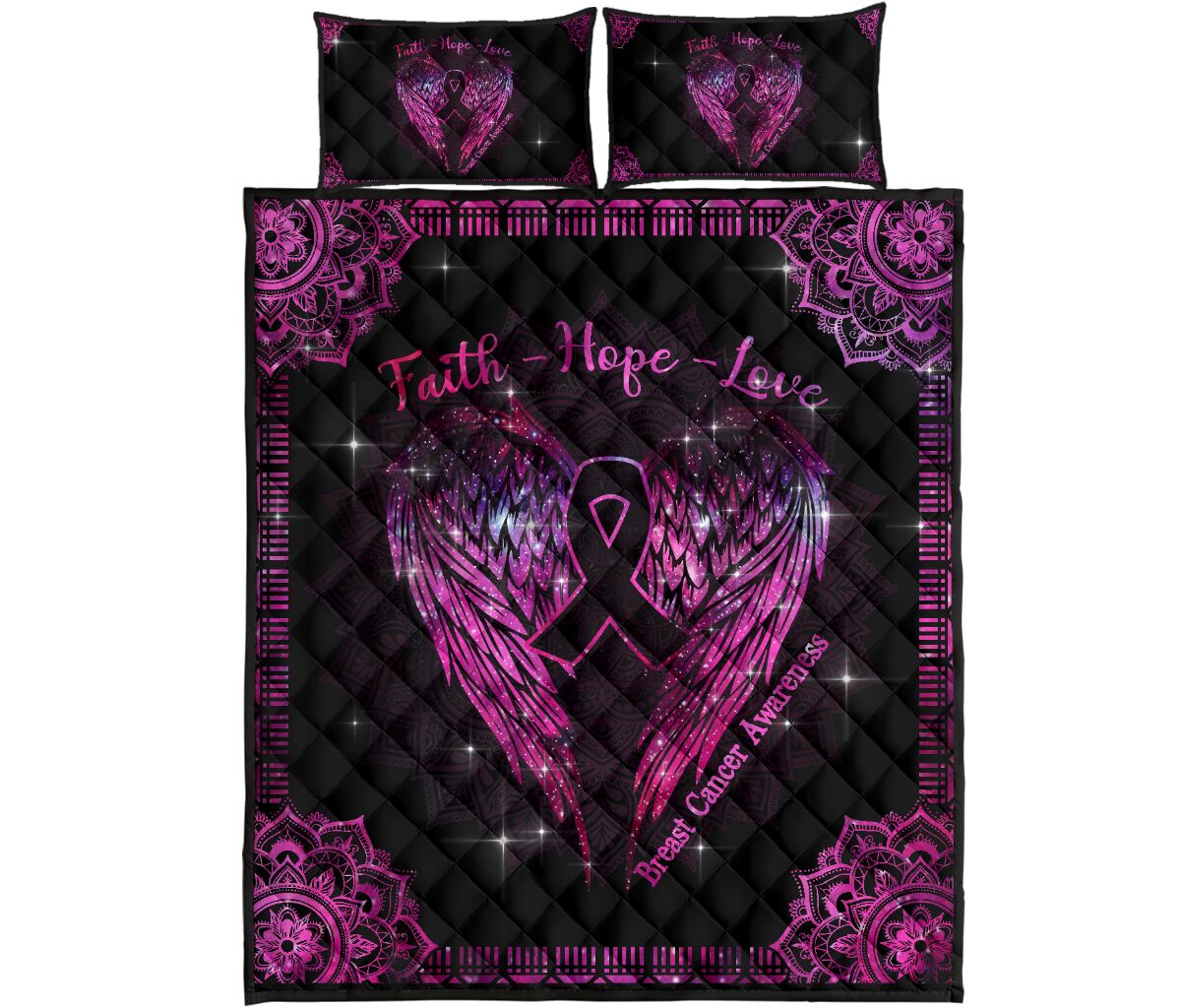 Faith Hope Love Breast Cancer Awareness  Quilt Set 0622