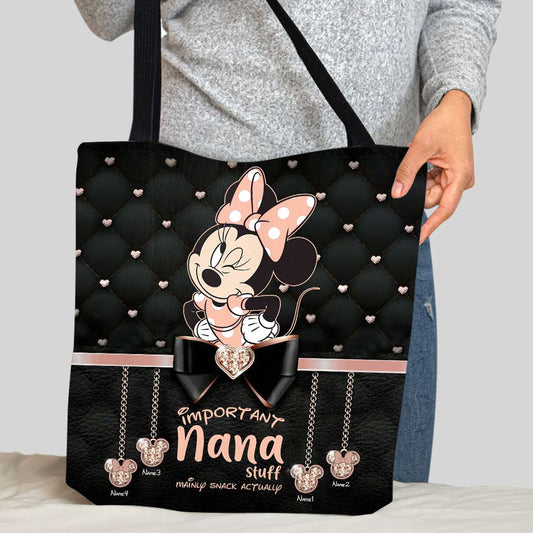 Nana Stuff - Personalized Mother's Day Mouse Tote Bag With Leather Pattern Print