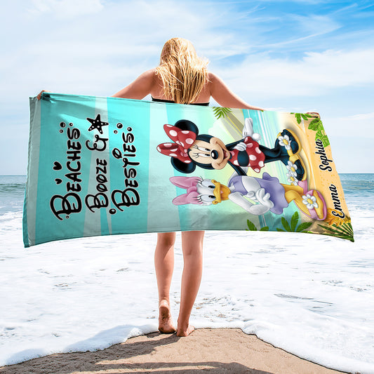 Beaches Booze Besties - Personalized Mouse Beach Towel