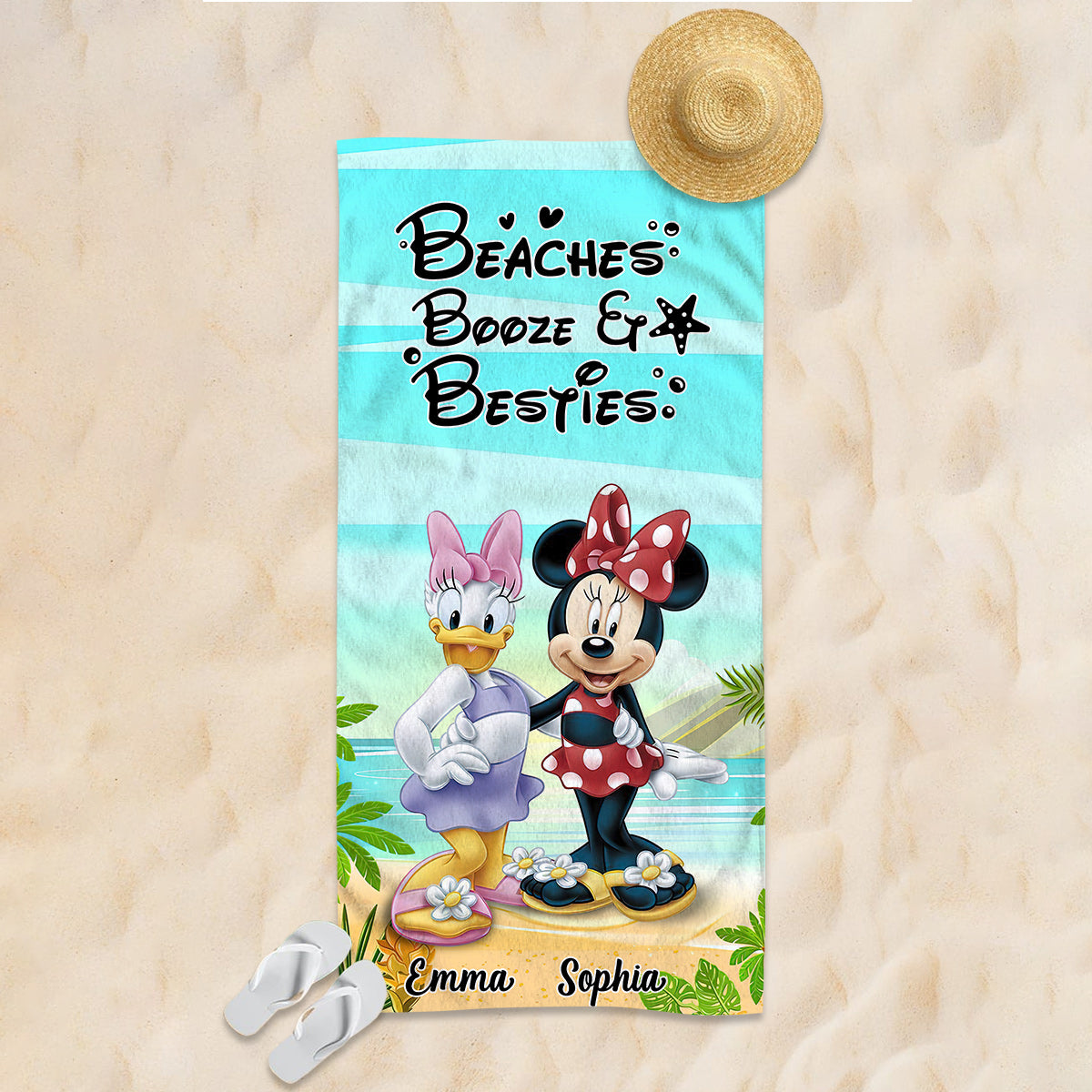 Beaches Booze Besties - Personalized Mouse Beach Towel