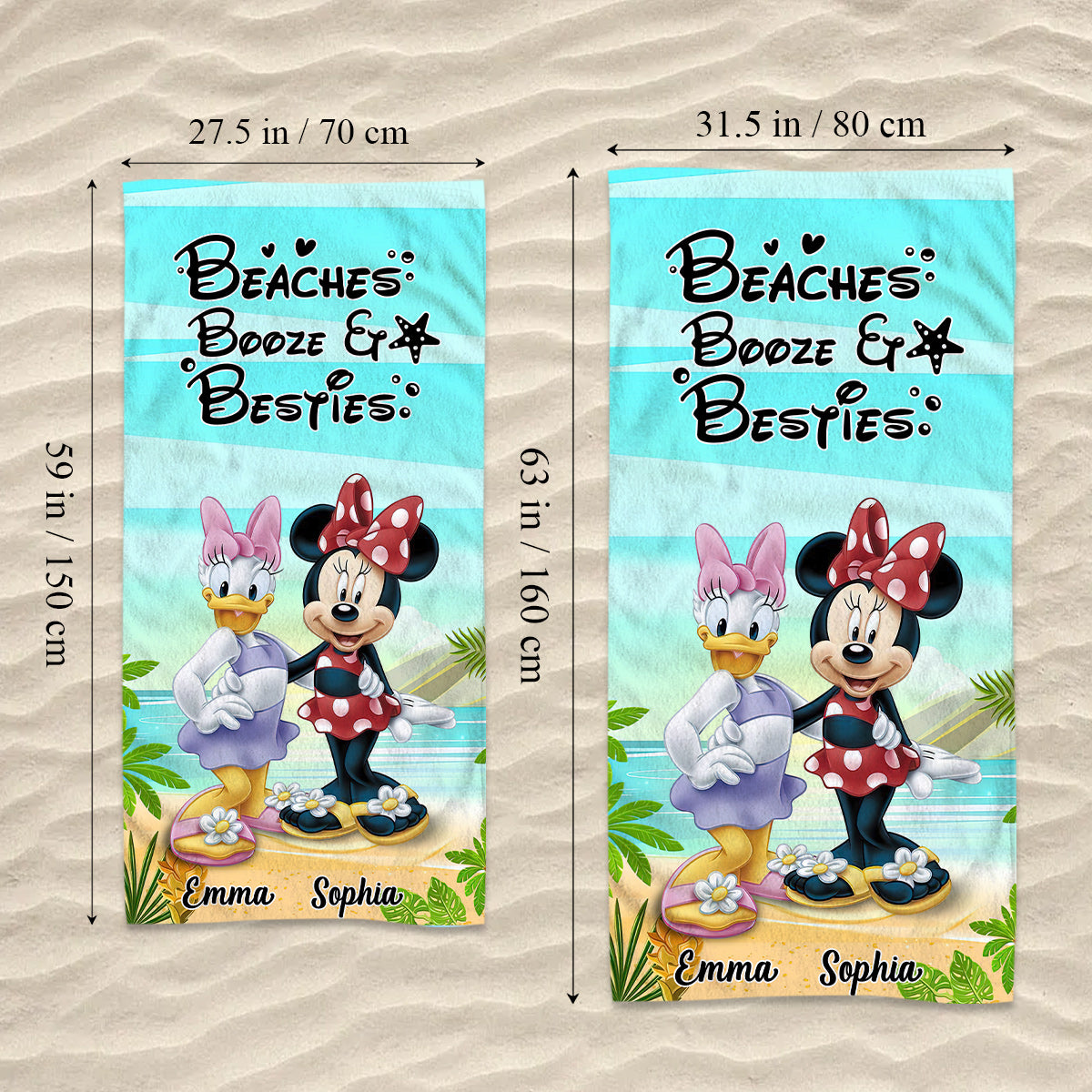 Beaches Booze Besties - Personalized Mouse Beach Towel