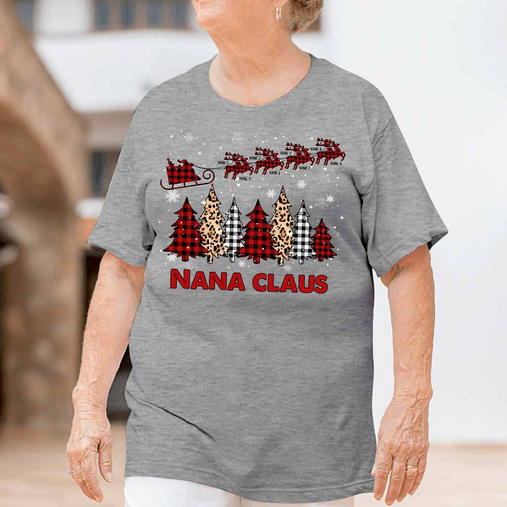 Nana Claus Reindeer Sleigh - Personalized Christmas Grandma T-shirt and Hoodie
