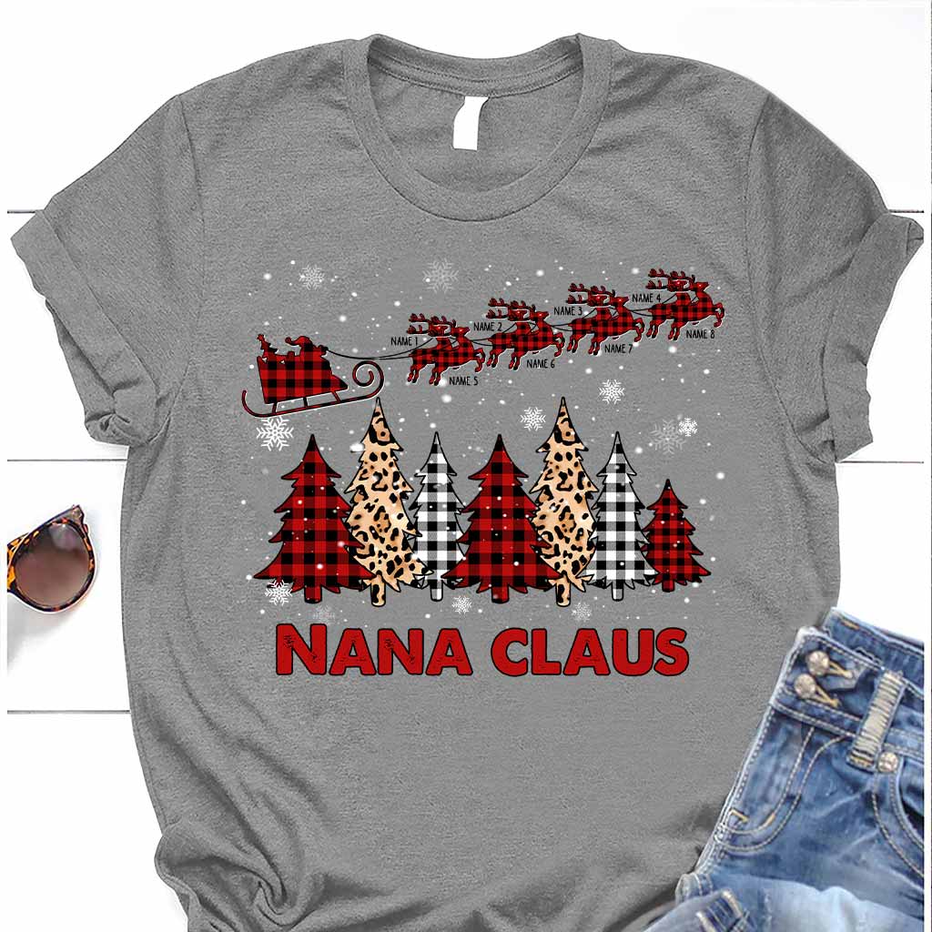 Nana Claus Reindeer Sleigh - Personalized Christmas Grandma T-shirt and Hoodie