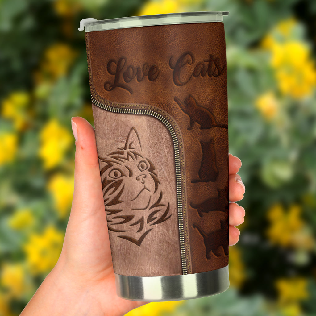 Love Cats Leather Pattern Print Cat Tumbler 0622