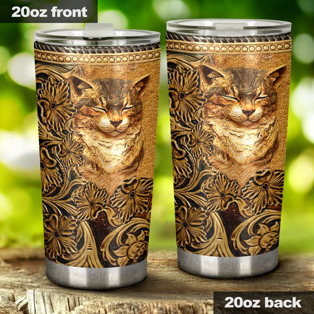 Cat Tumbler With Leather Pattern Print 0622