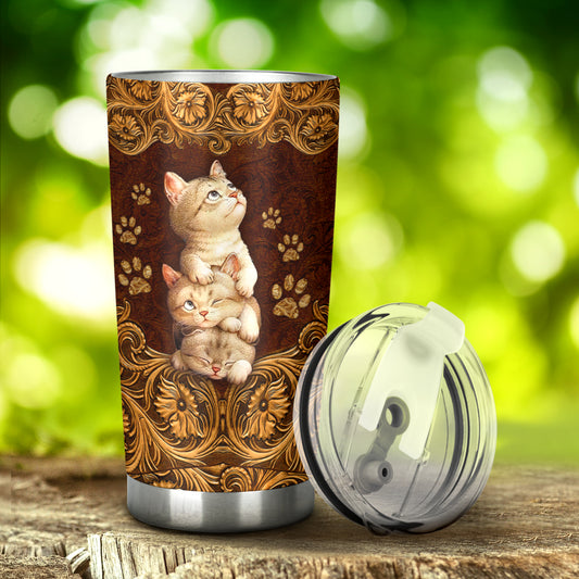 Cat Leather Pattern Print Cat Tumbler 0622