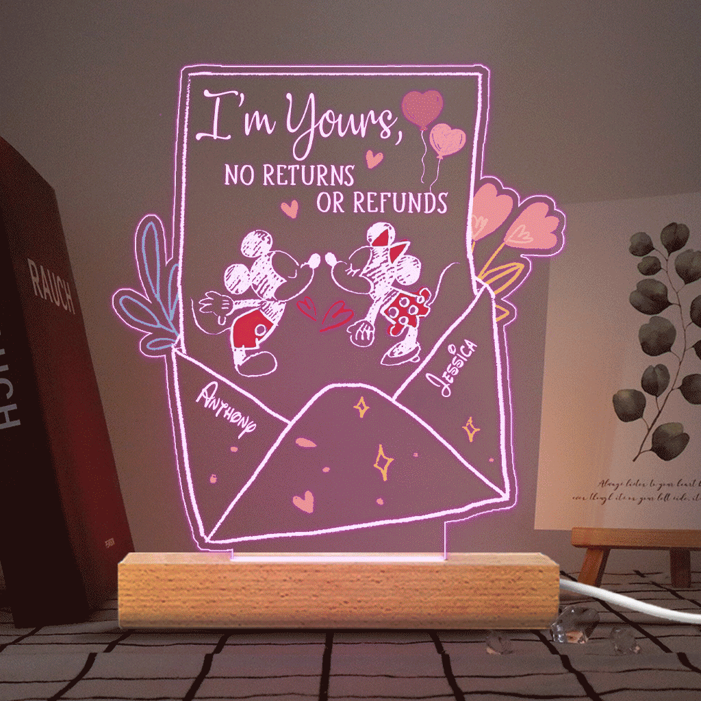 I’m Yours No Returns Or Refunds - Personalized Couple Mouse Shaped Plaque Light Base