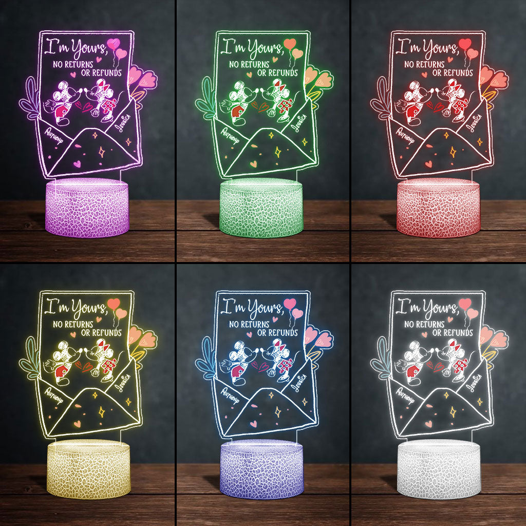 I’m Yours No Returns Or Refunds - Personalized Couple Mouse Shaped Plaque Light Base