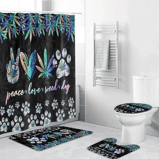 Peace Love Leaf Dog Paw - Weed Bathroom Curtain & Mats Set