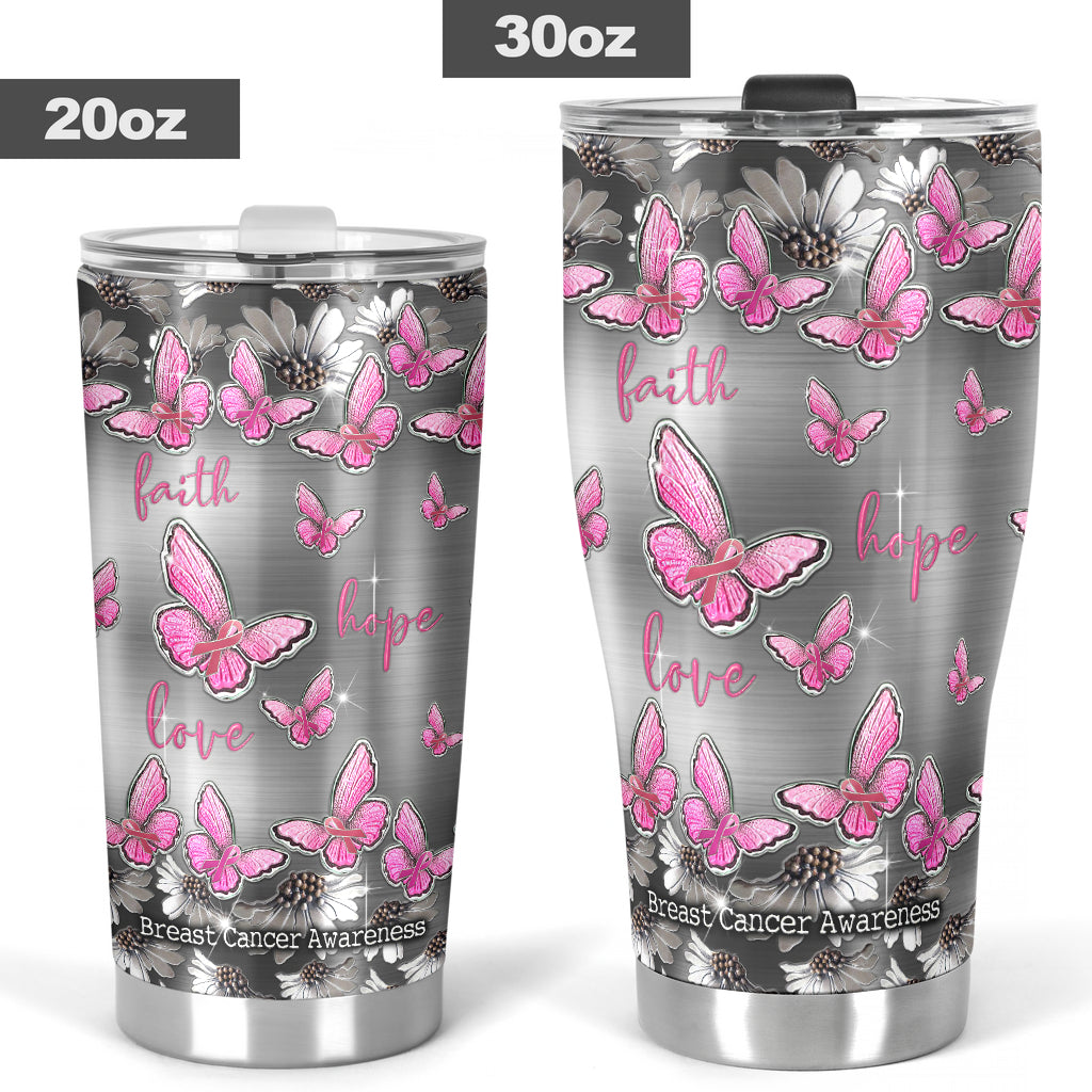 Faith Hope Love Metal Pattern Print Breast Cancer Awareness Tumbler 0622