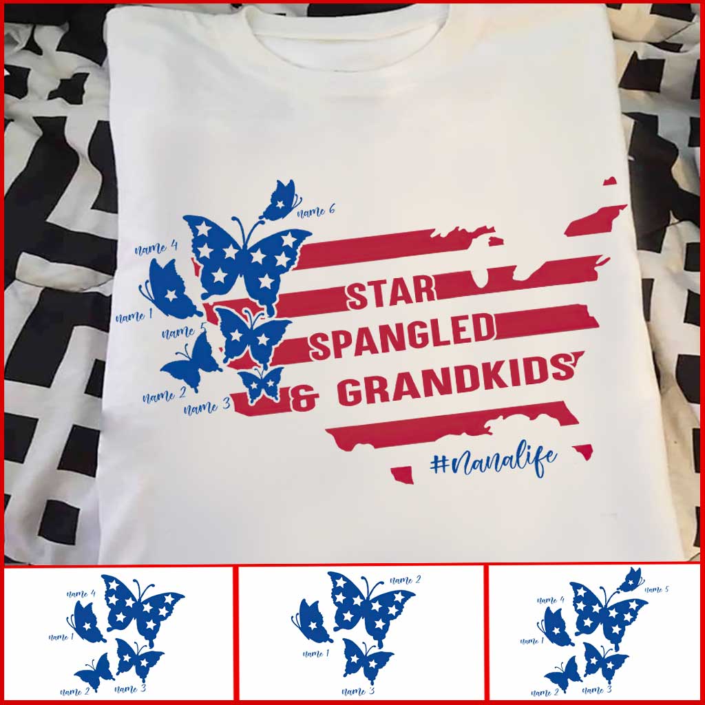 Star Spangled And Grandkids Patriotic - Personalized Independence Day Grandma T-shirt and Hoodie
