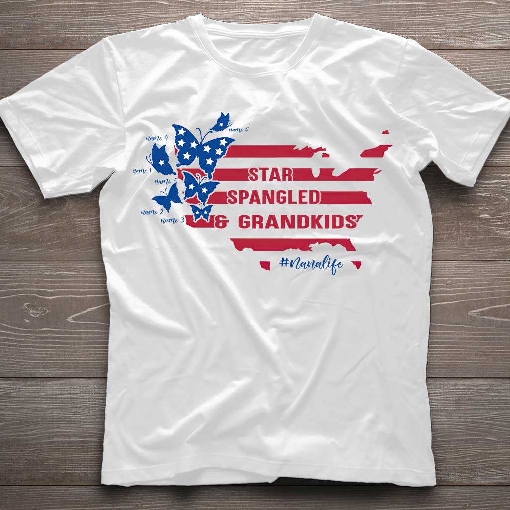 Star Spangled And Grandkids Patriotic - Personalized Independence Day Grandma T-shirt and Hoodie