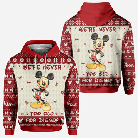 Never Too Old - Personalized Christmas Mouse All Over T-shirt and Hoodie