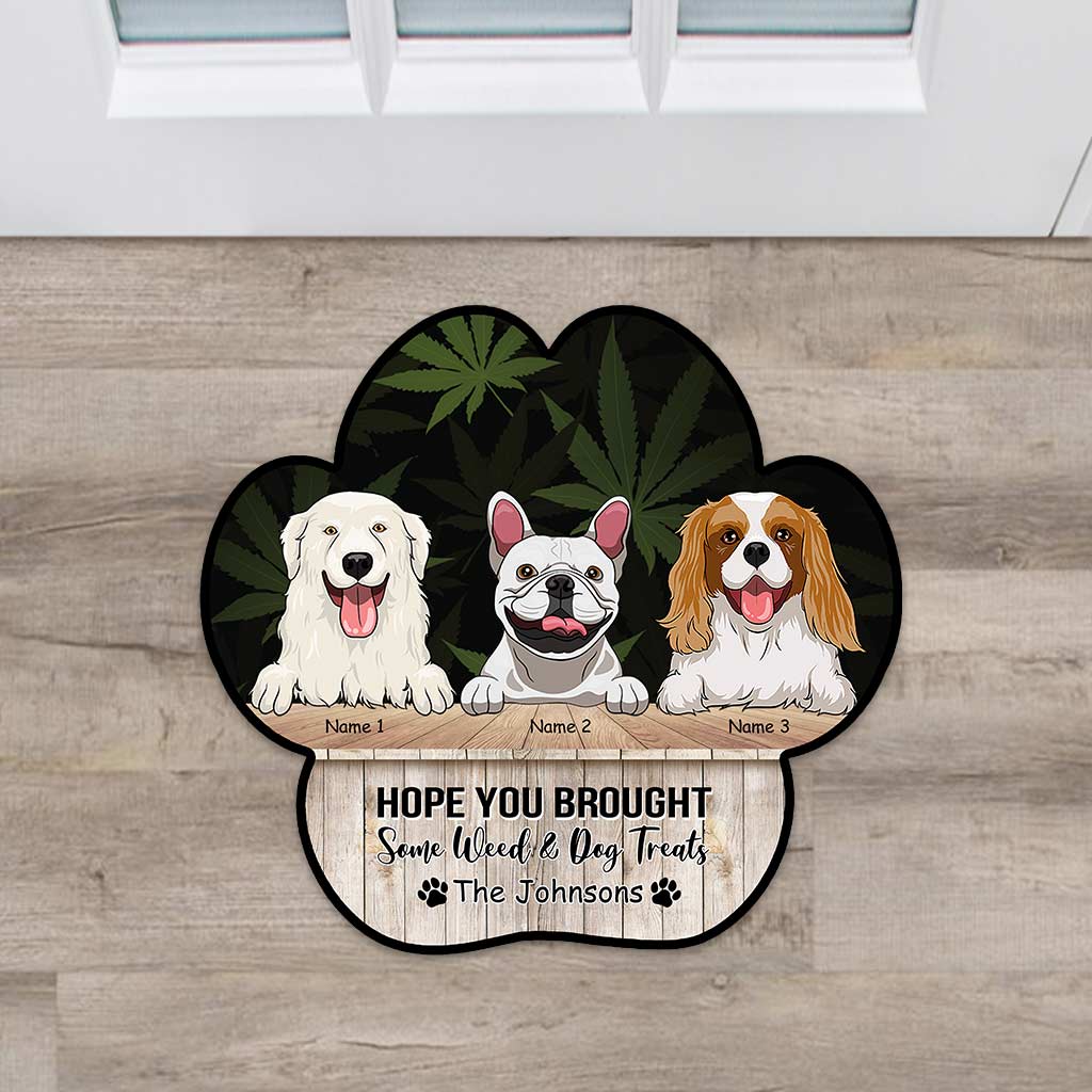 Hope You Brought Dog Treats - Personalized Weed Shaped Doormat