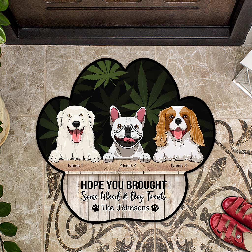 Hope You Brought Dog Treats - Personalized Weed Shaped Doormat