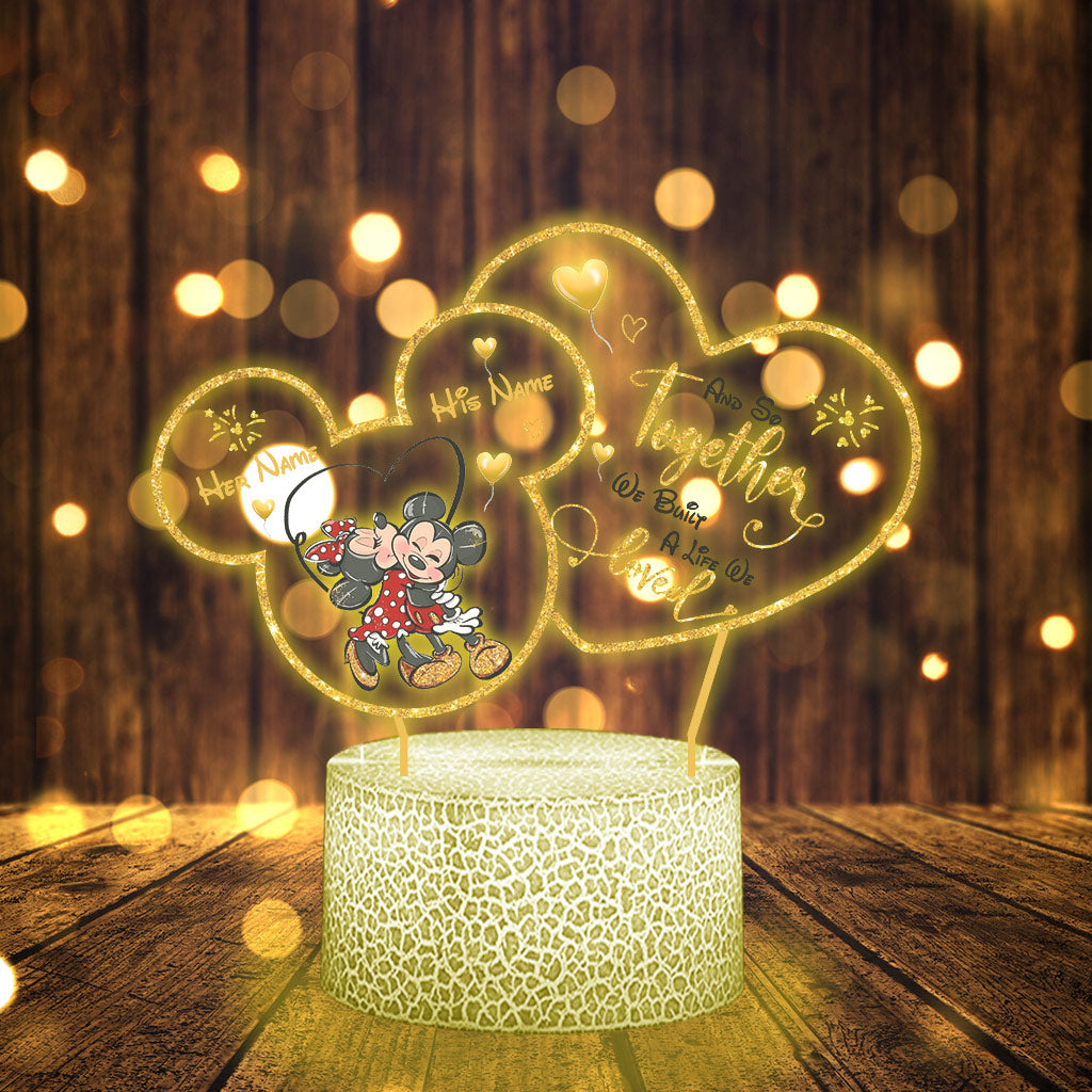 And So Together We Built A Life We Loved - Personalized Couple Mouse Shaped Plaque Light Base