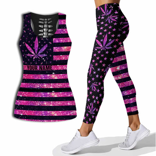 Smoke And Stripes - Personalized Independence Day Weed Hollow Tank Top and Leggings
