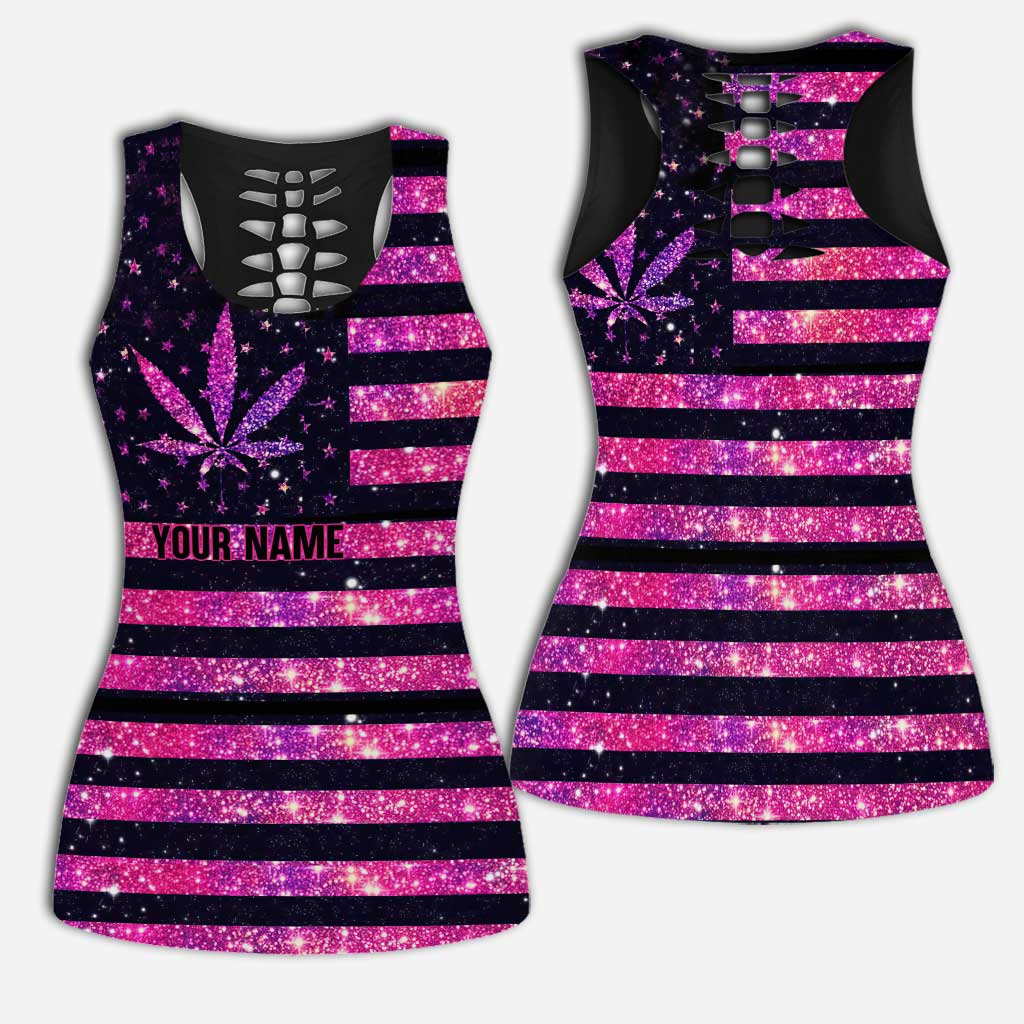Smoke And Stripes - Personalized Independence Day Weed Hollow Tank Top and Leggings