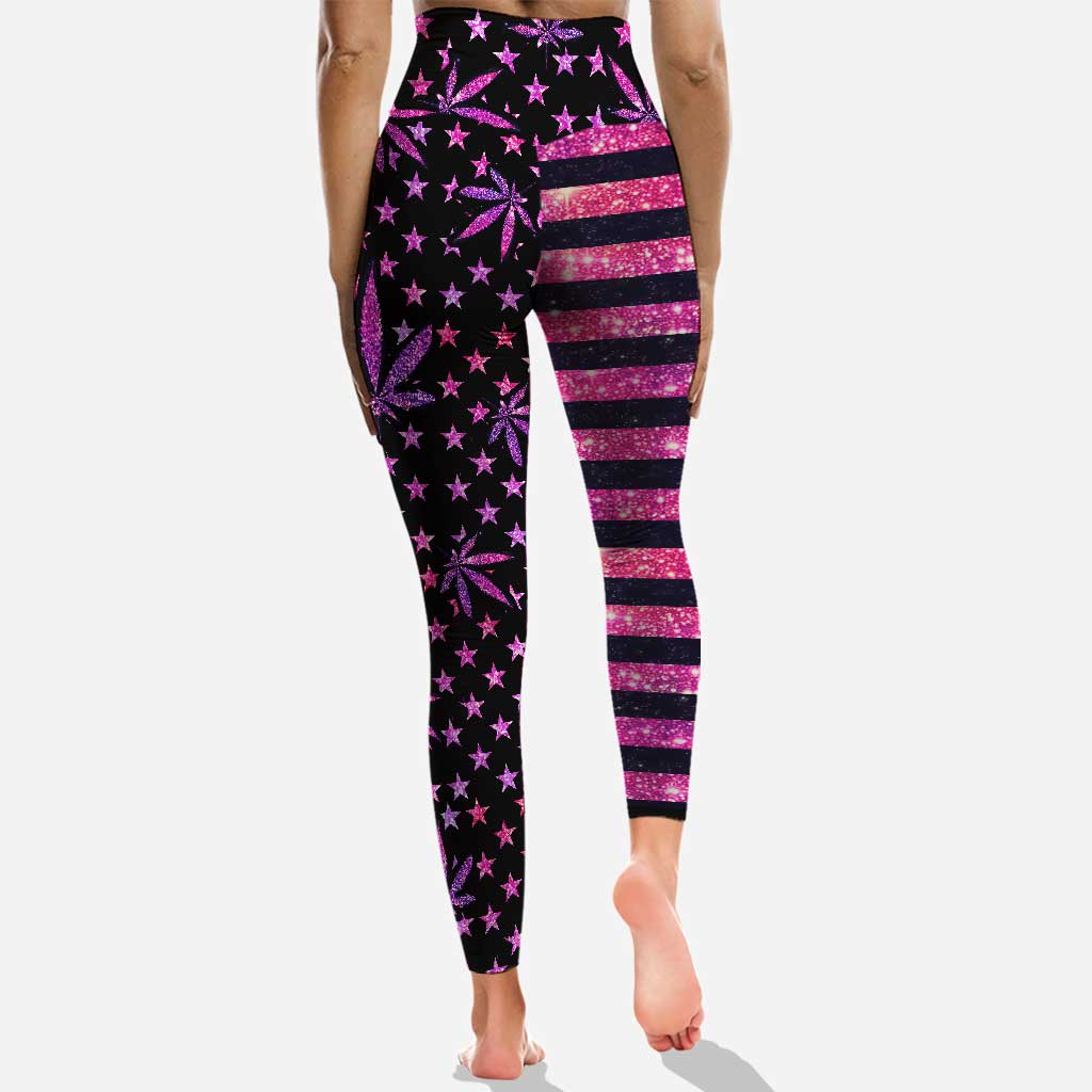 Smoke And Stripes - Personalized Independence Day Weed Hollow Tank Top and Leggings