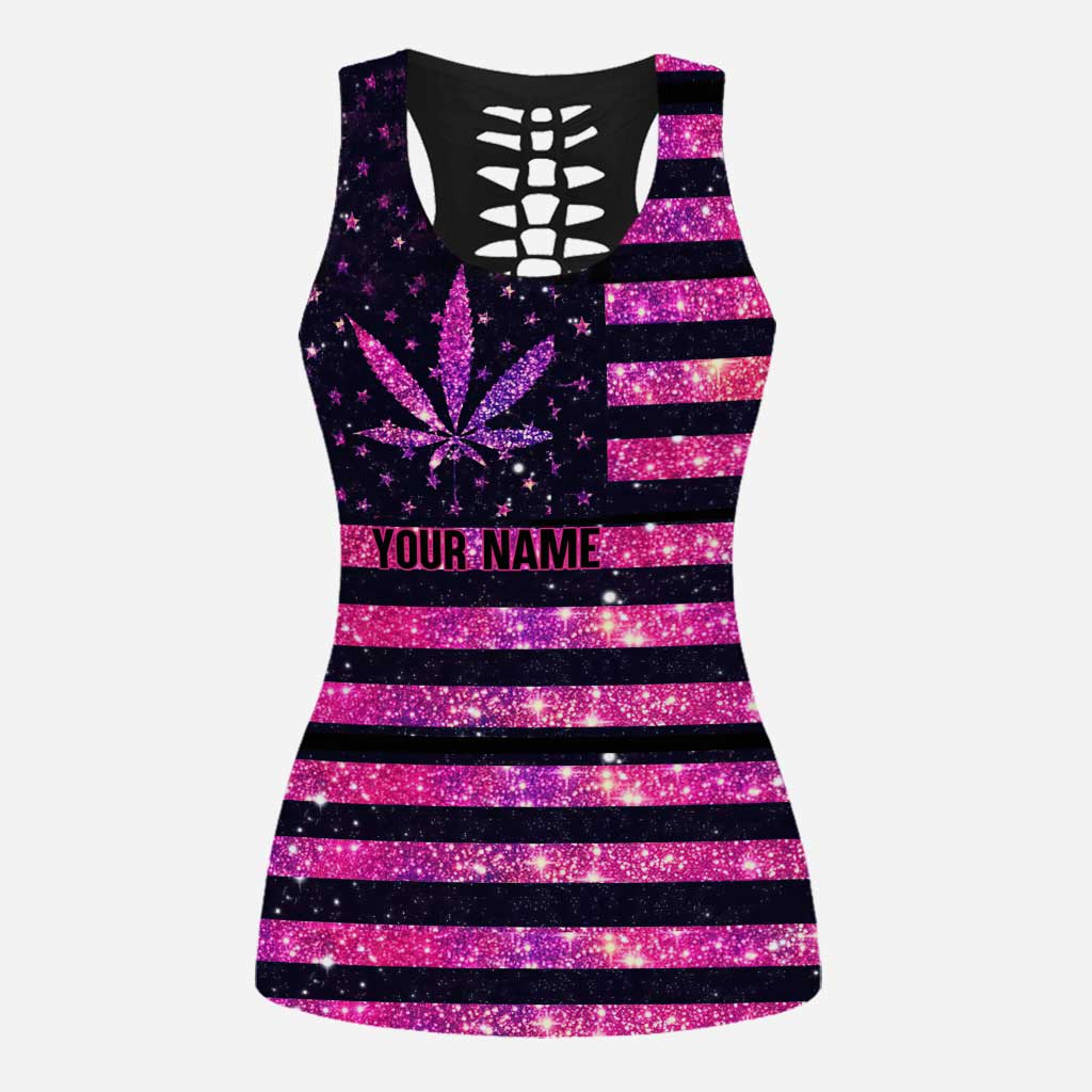 Smoke And Stripes - Personalized Independence Day Weed Hollow Tank Top and Leggings