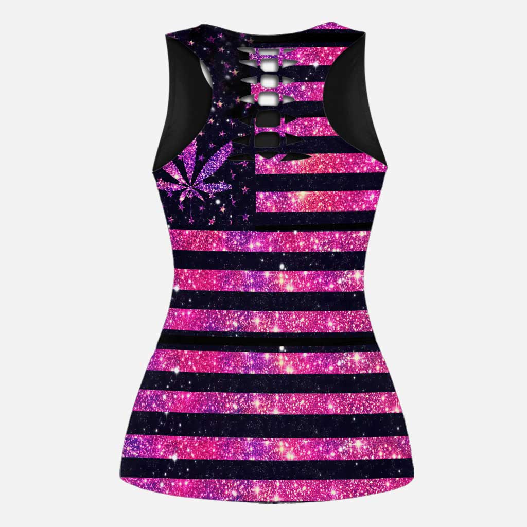 Smoke And Stripes - Personalized Independence Day Weed Hollow Tank Top and Leggings