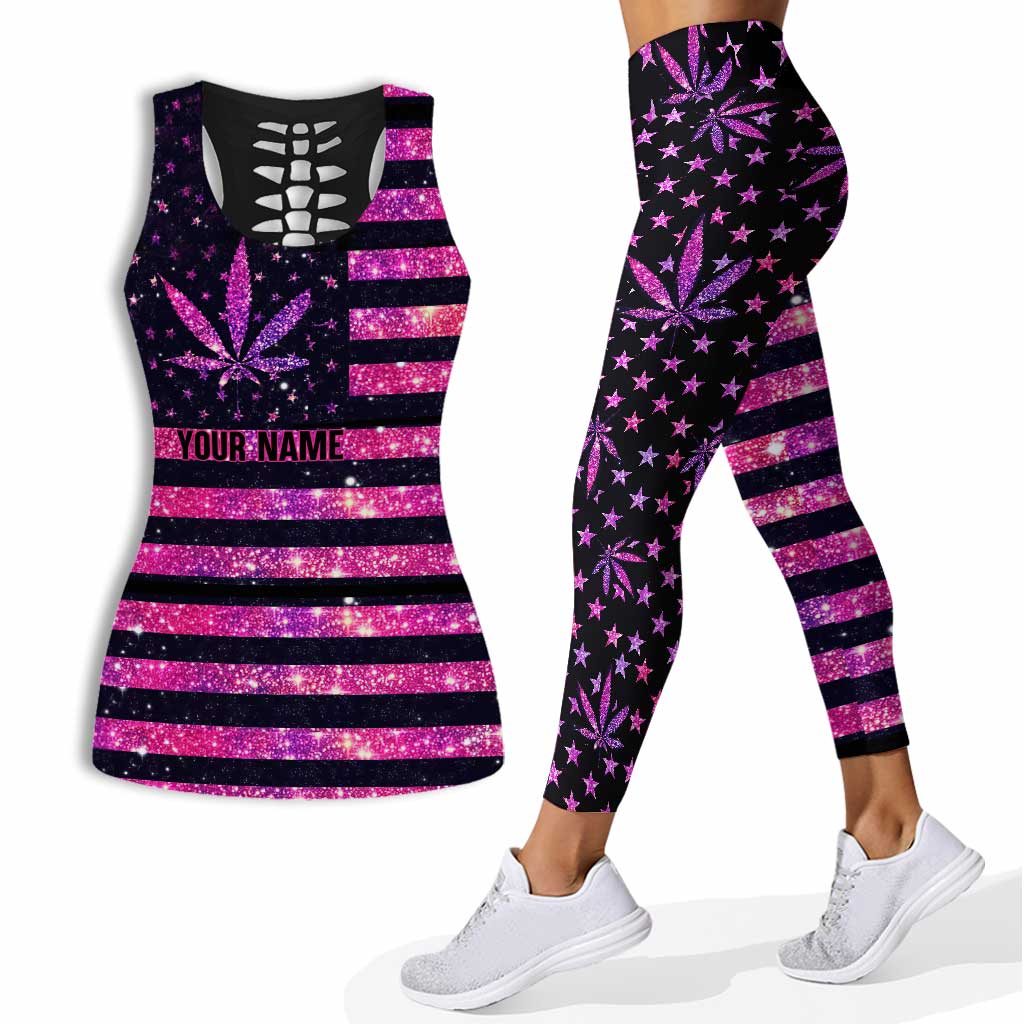 Smoke And Stripes - Personalized Independence Day Weed Hollow Tank Top and Leggings