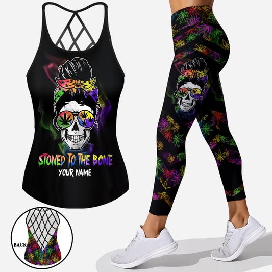 Stoned To The Bone - Personalized Weed Cross Tank Top and Leggings