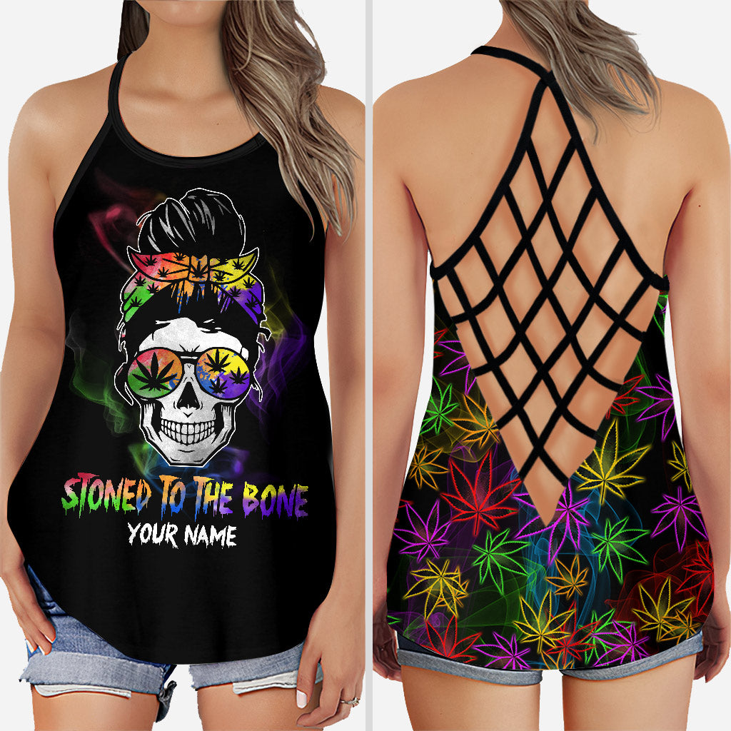 Stoned To The Bone - Personalized Weed Cross Tank Top and Leggings