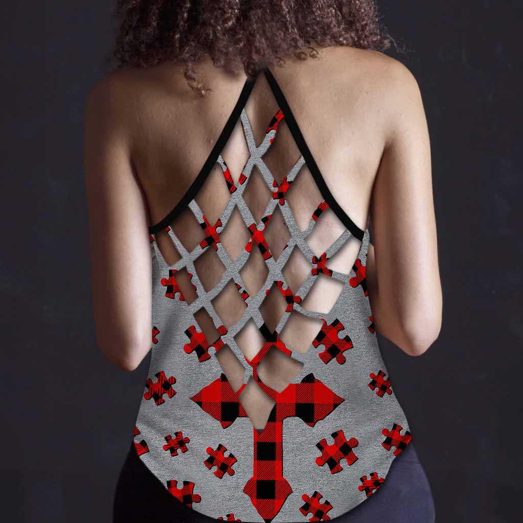 Never Underestimate  - Autism Awareness Cross Tank Top