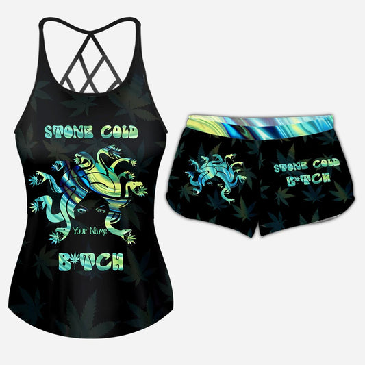 Stone Cold - Personalized Weed Cross Tank Top and Women Shorts