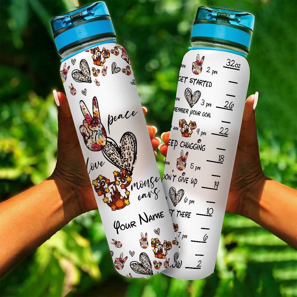 Peace Love Mouse Ears - Personalized Mouse Water Tracker Bottle