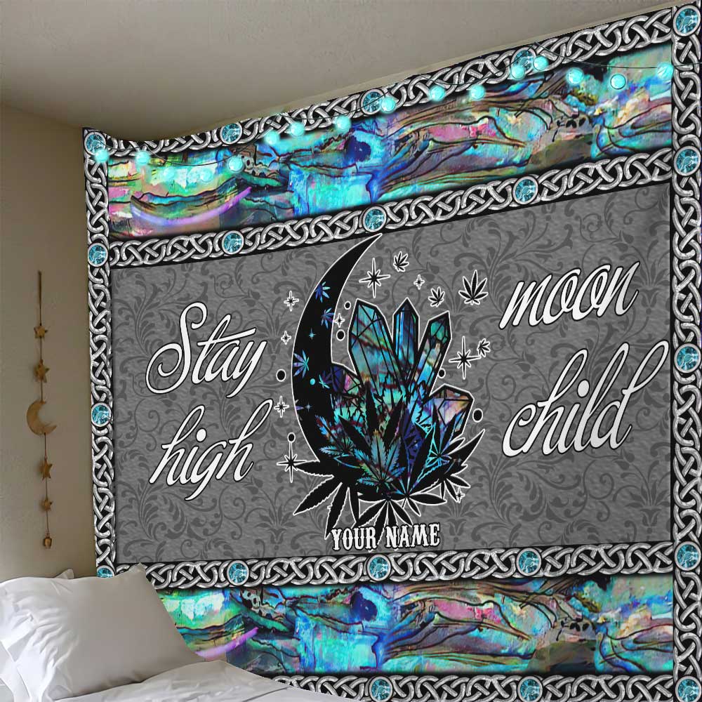 Stay High Moon Child Crystal Magic Leaf - Personalized Weed Wall Tapestry